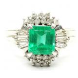 Platinum 1.13 ct Natural Emerald & Diamond Ring