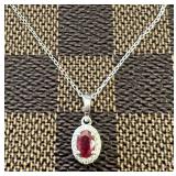 Oval 1.30 ct Natural Ruby & White Zircon Necklace