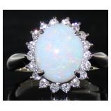 Platinum Oval 2.19 ct Natural Opal & Diamond Ring