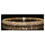 14kt Gold Sapphire, Ruby, & Emerald Cuff Bracelet