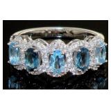 Natural Sky & London Blue Topaz Designer Ring