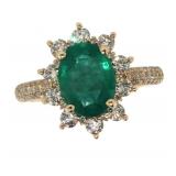 14k Gold 2.89 ct Natural Emerald & Diamond Ring