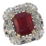 14k Gold 7.85 ct Radiant Ruby & Diamond Ring