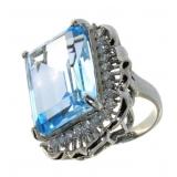 14kt Gold Step Cut 24.64 ct Topaz & Diamond Ring