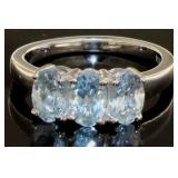 Natural 1.54 ct Aquamarine Oval 3 Stone Ring