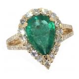 14k Gold 3.39 ct Natural Emerald & Diamond Ring