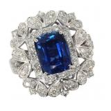 14k Gold 3.65 ct Cushion Sapphire & Diamond Ring