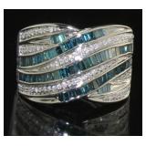Brilliant 1.00 ct Fancy Blue Baguette Diamond Ring