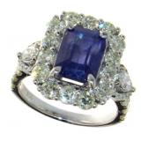 18kt Gold GIA Sri Lanka Sapphire & Diamond Ring