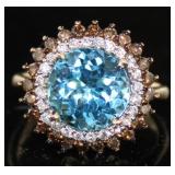 14kt Gold 3.83 ct Blue Topaz & Diamond Ring