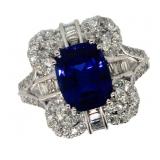 14k Gold 3.59 ct Cushion Sapphire & Diamond Ring