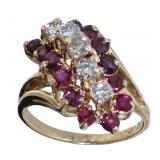 14kt Gold 1.75 ct Diamond & Ruby Waterfall Ring