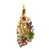14k Gold Sapphire, Ruby, Emerald & Diamond Pendant