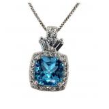 Cushion Cut London Blue & White Topaz Pendant