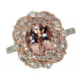 14k Gold 2.28 ct Oval Morganite & Diamond Ring