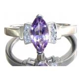 Marquise 1.10 ct Natural Amethyst & Diamond Ring