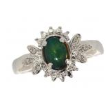 Natural Cabochon Black Opal & Diamond Ring