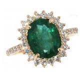 14k Gold 3.27 ct Natural Emerald & Diamond Ring