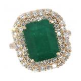 14k Gold 8.37 ct Natural Emerald & Diamond Ring