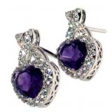 Beautiful Amethyst & White Sapphire Heart Earrings