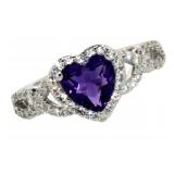 Beautiful Amethyst & White Sapphire Heart Ring