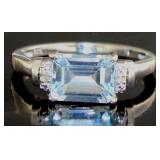 Emerald Cut 2.12 ct Blue Topaz & Diamond Ring
