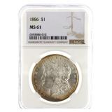 1886 Philadelphia MS61 Morgan Silver Dollar