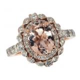 14k Gold 2.27 ct Oval Morganite & Diamond Ring