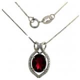 Oval 2.28 ct Natural Garnet & Diamond Necklace