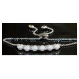 Elegant Pearl & White Topaz  Bolo Bracelet