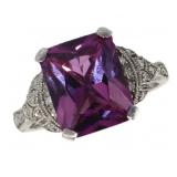 Radiant Cut 5.10 ct Pink Amethyst & Diamond Ring