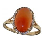14kt Gold Natural 3.35 ct Carnelian & Diamond Ring