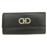 SALVATORE FERRAGAMO BLACK LEATHER LONG WALLET