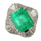 Platinum 4.64 ct Natural Emerald & Diamond Ring
