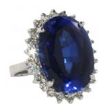 14k Gold 19.31 ct Oval Sapphire & Diamond Ring