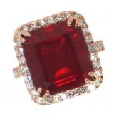 14k Gold 15.45 ct Radiant Ruby & Diamond Ring