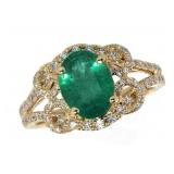 14k Gold 2.11 ct Natural Emerald & Diamond Ring