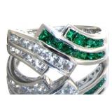 Stunning Emerald & White Sapphire Dinner Ring