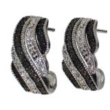 Black & White Diamond Accented Wave Earrings