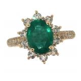 14k Gold 2.73 ct Natural Emerald & Diamond Ring