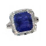 14k Gold 7.36 ct Radiant Tanzanite & Diamond Ring
