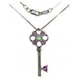 Beautiful Opal & Pink Sapphire Key Necklace