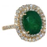14kt Gold Oval 5.12 ct GIA Emerald & Diamond Ring