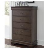 ASHLEY LEEWARDEN DARK BROWN 5-DRAWER CHEST