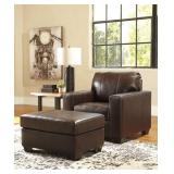 Ashley Morales Chocolate Leather Chair & Ottoman