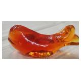 Blenko Glass Whale Paperweight in Tangerine 4 3/4