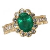 14k Gold 2.95 ct Natural Emerald & Diamond Ring