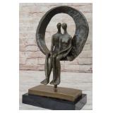 BRONZE ABSTRACT COUPLE SITTING ON MARBLE BASE