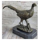 BRONZE SCULPTURE OF PHEASANT ON MARBLE BASE