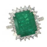 14k Gold 5.85 ct Natural Emerald & Diamond Ring